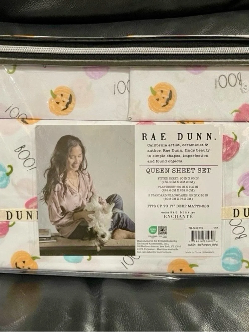 Rae Dunn Queen Sheet Set in White with Orange Pumpkin Print